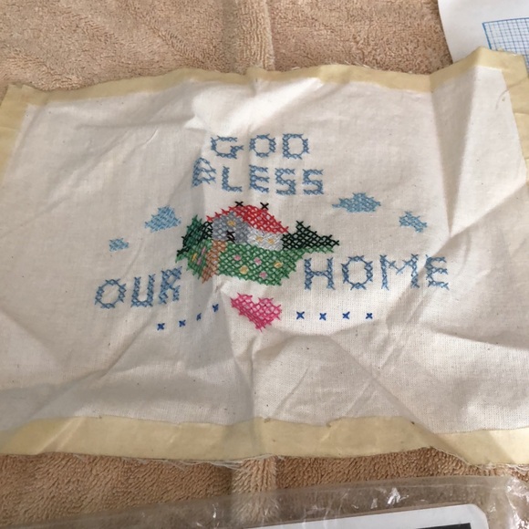 VTG Needle Magic Stamped Cross Stitch God Bless Our Home Sampler - Picture 2 of 3